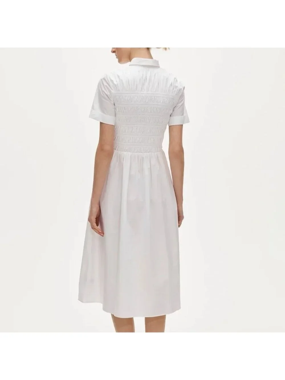 NWT J.Crew Petite Elsie Shirt-Dress MP White Smocked Midi Cotton Poplin A-Line